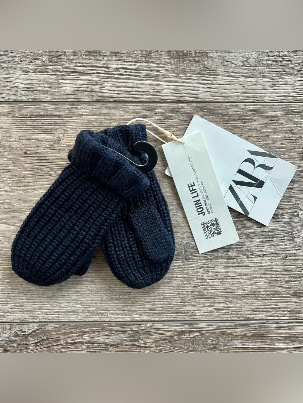 NWT ZARA Navy Blue Knit Mittens Size 0-1 Years